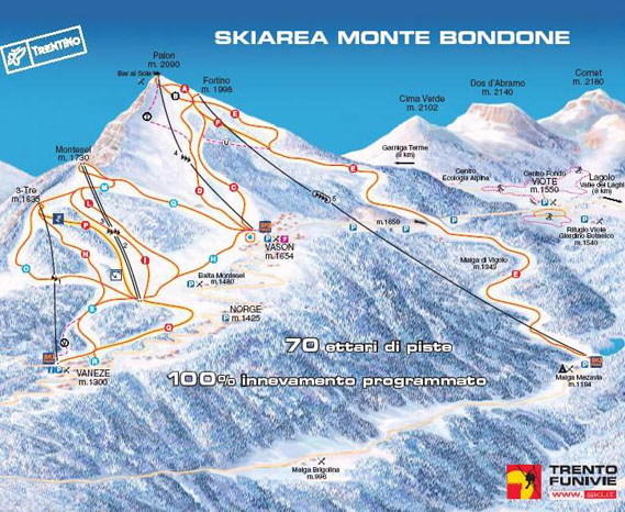 Mappa piste sci Monte Bondone